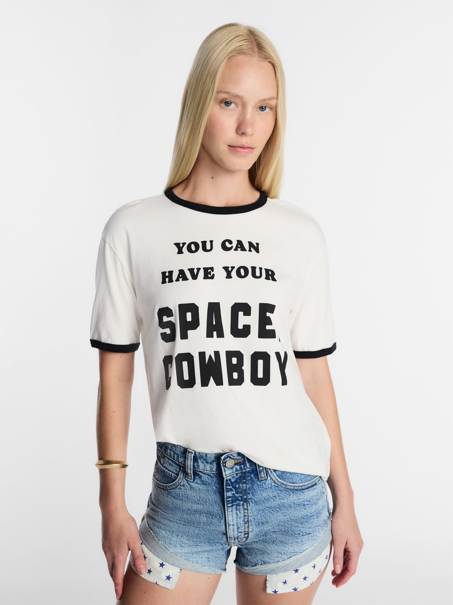 Kacey Lee Women's Have Your Space Graphic Ringer Tee with Short
