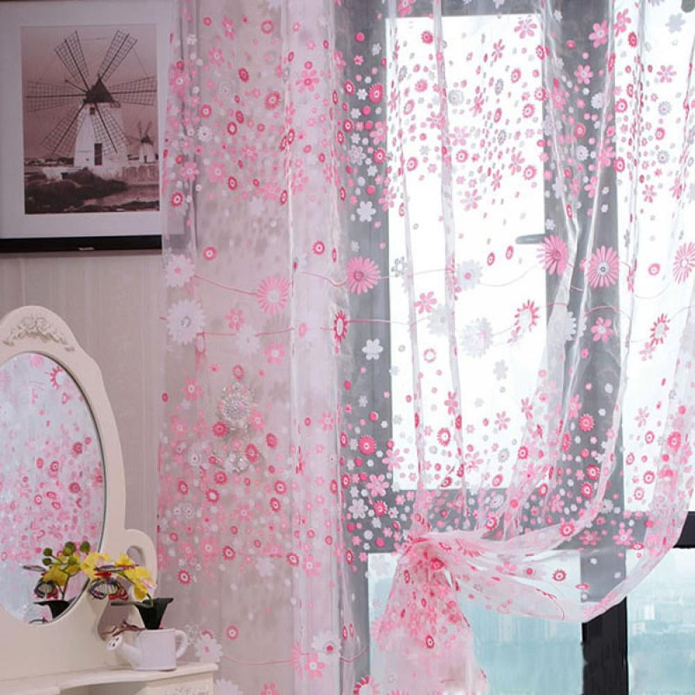 Sweet Flower Tulle Voile Door Window Curtain Drape Panel Sheer Scarf Valances 