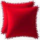 thumbnail image 1 of Fundas de almohada de 18x18 rojas: Paquete de 2 fundas de almohada decorativas cuadradas de terciopelo con pompones suaves y acogedores para decoración del hogar de granja, 1 of 5