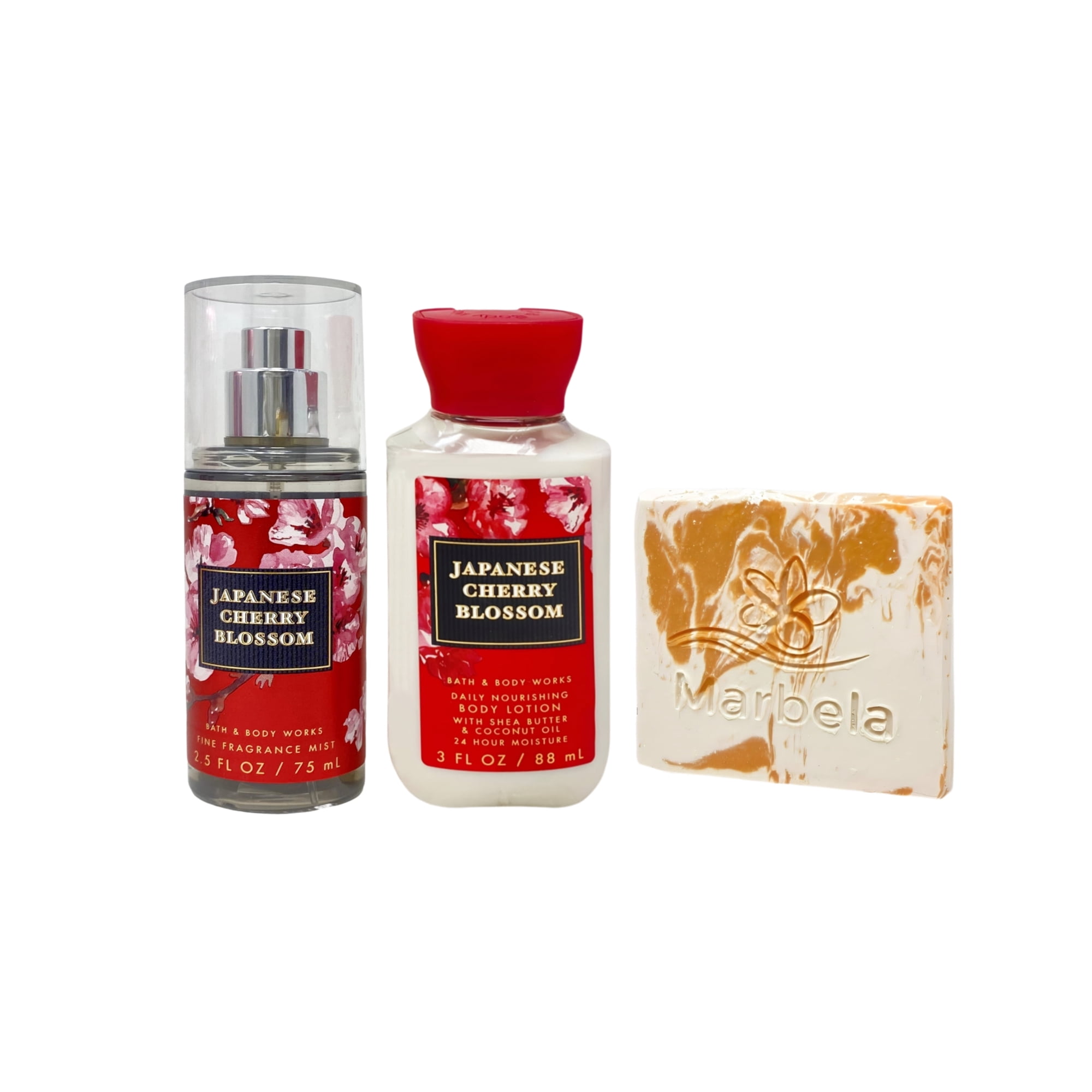 Bath & Body Works Japanese Cherry Blossom - Fine Fragrance Mist and Daily Nourishing Body Lotions with a Peach Gardenia Mini Soap - Travel Size