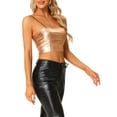 thumbnail image 4 of INSPIRAR CHIC Top de tirantes delgados sin mangas para mujer, brillante y metálico, crop cami XL Champagne, 4 of 6