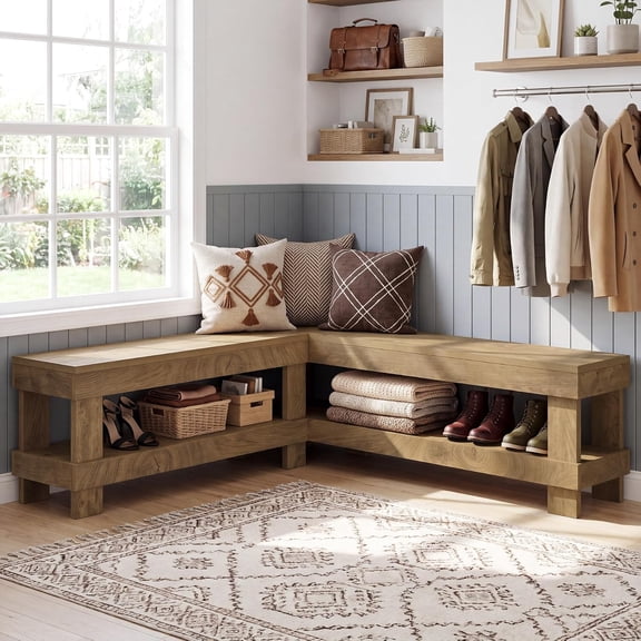 Finmind L-Shaped Bench with Storage, 61" Corner Breakfast Nook Bench