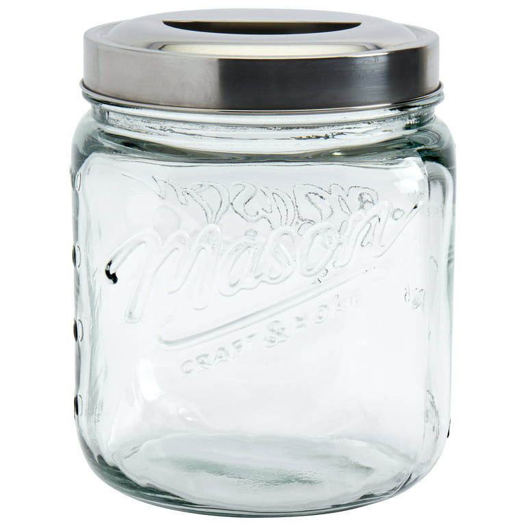 Mason Craft and More 2.7 Liter Square Glass Medium Canister with Pop Up Lid, Clear