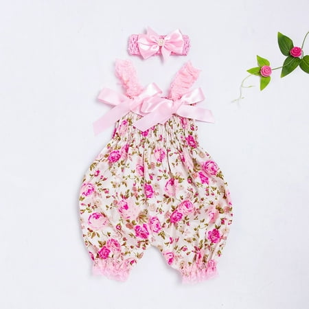 

Shldybc Toddler Baby Boys Girls Floral Romper Bodysuit Jumpsuit+Headband Set OutfitSummer Savings Clearance