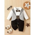 thumbnail image 6 of WIBACKER 0-24M Newborn Baby Boys Gentleman Romper Infant Cotton One Piece Long Sleeve Bowtie Outfit Formal Wear Tuxedo Suit, 6 of 10