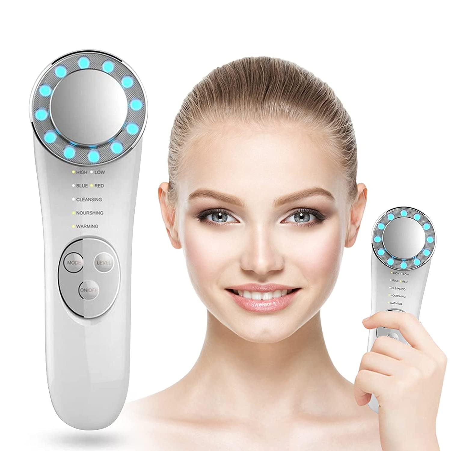 LNGOOR Face Massager 7 in 1 Skin Care Tools Red and Blue Light Therapy