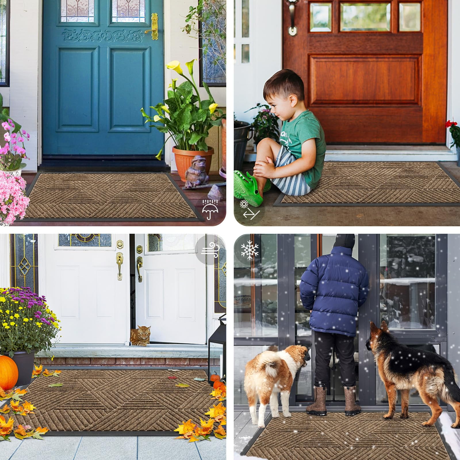 Buganda Door Mat Outside, Heavy Duty Rubber Front Doormat, Dirt Trapper Waterproof Door rugs for Outdoor Entey, 47"x 24" Inch, Brown