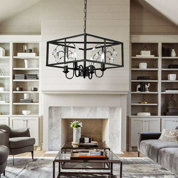 KPIBEST Modern Black Chandelier, Industrial Geometric 4-Light Lantern Pendant Light Fixtures 4xE14(No bulb)