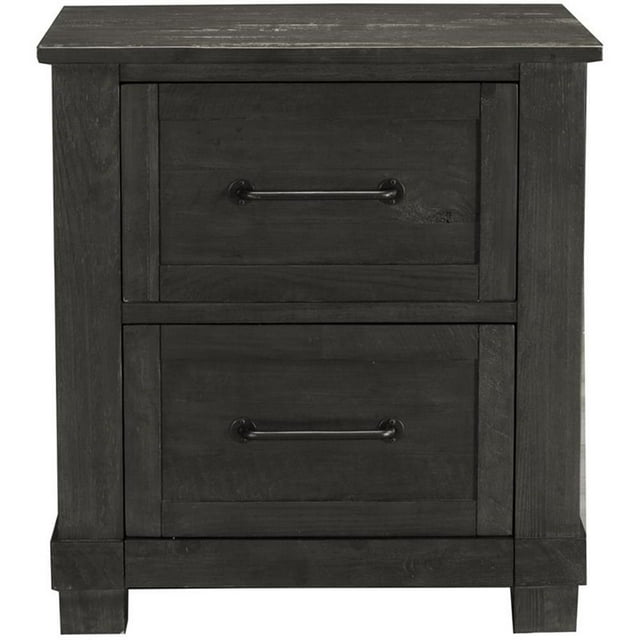 Bowery Hill 2 Drawer Rustic Solid Wood Nightstand in Charcoal
