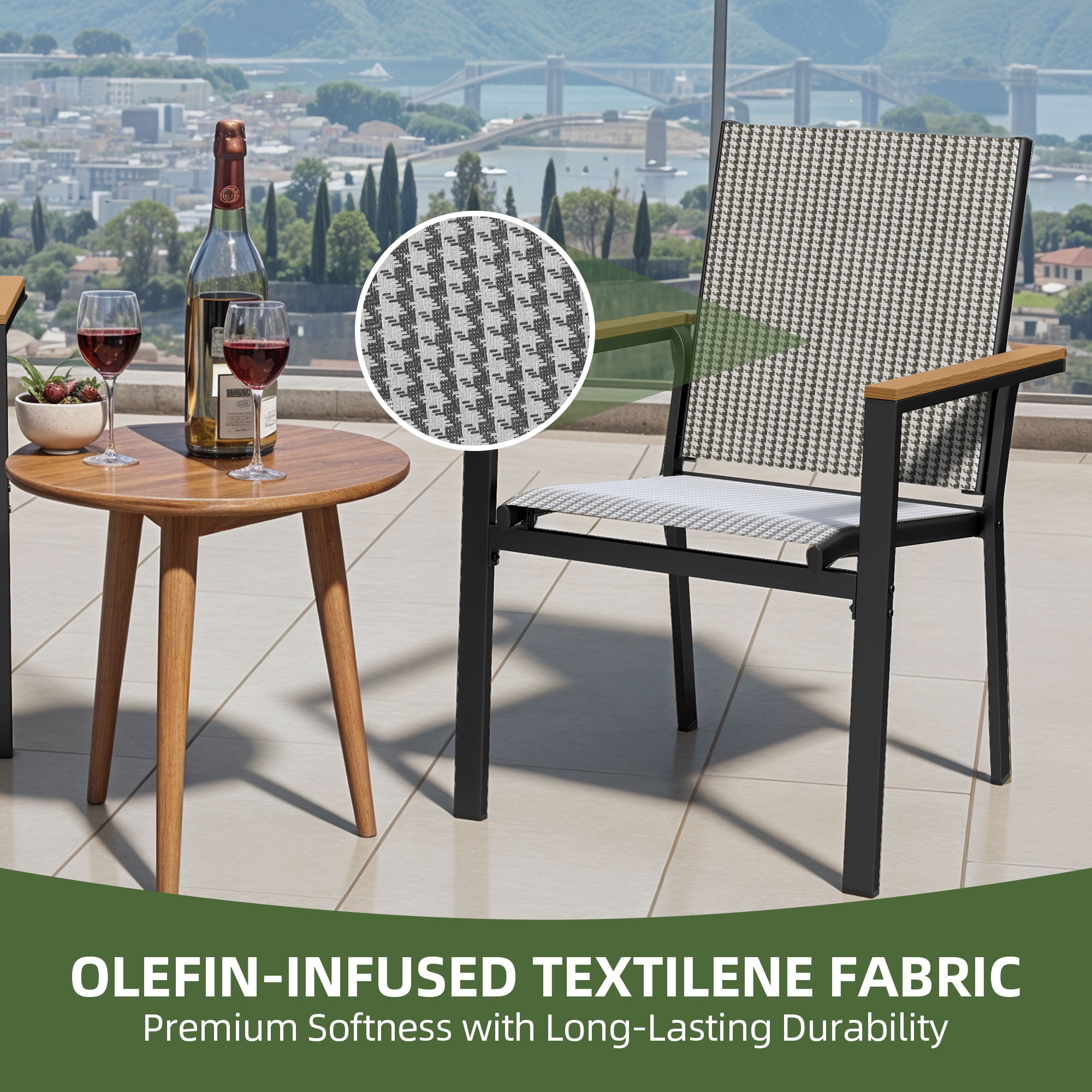 Uforic Stackable Chairs-2PCS Outdoor Dining Chair, Patio DiningChair, Textilene Mix Olefin Stacking Chair, Black & White