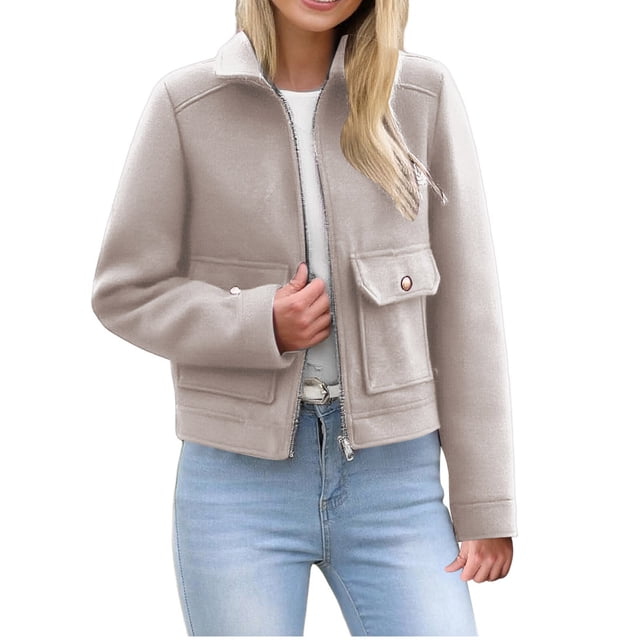 Gpaecead Veste Courte en Faux Suède pour Femme, Mode Décontractée, Boutonnée, Ample, à Manches Longues, à Revers