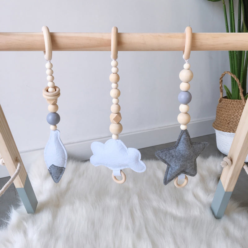 Natural Pine Wooden Play Activity Frame Baby Nursery Decor Star hanging Toys UK 