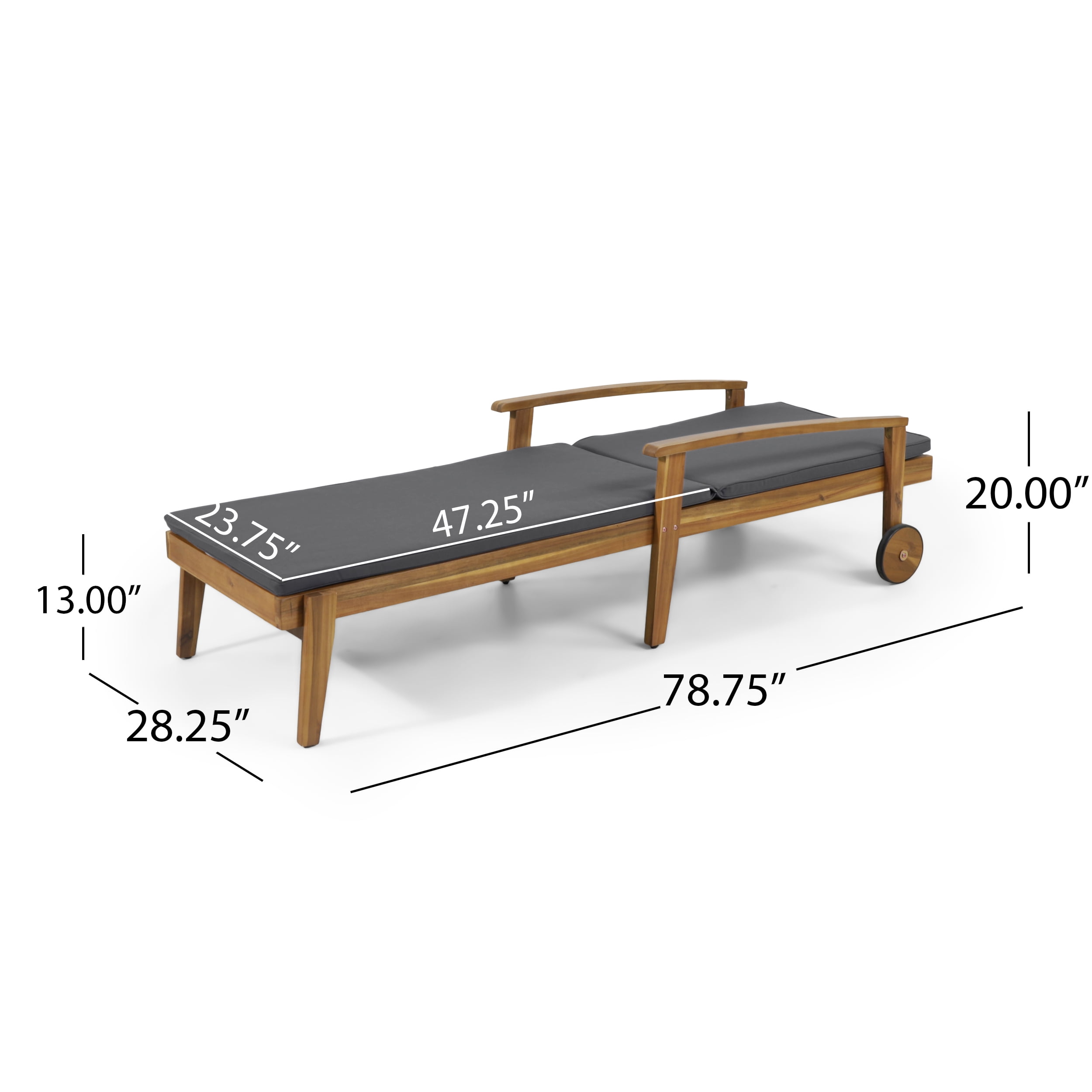 Senia Acacia Wood Outdoor Chaise Lounge with Water Resistant Cushion, Set of 2, Teak and Dark Gray