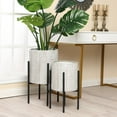 thumbnail image 2 of Luxen Home WHPL1457 Metal Cachepot Planters with Black Metal Stands, Light Gray - Set of 2, 2 of 5