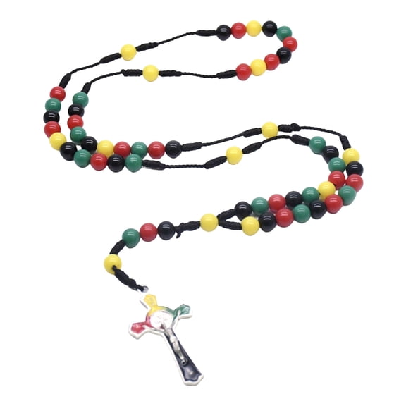 ZPAQI Fashion Multicolored Beads Braids Rosary Necklace with Crosses for Religious