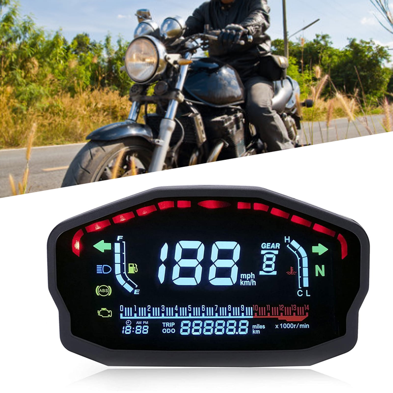 Black Digital Motorcycle LCD Instrument Screen Speedometer Odometer Tachometer