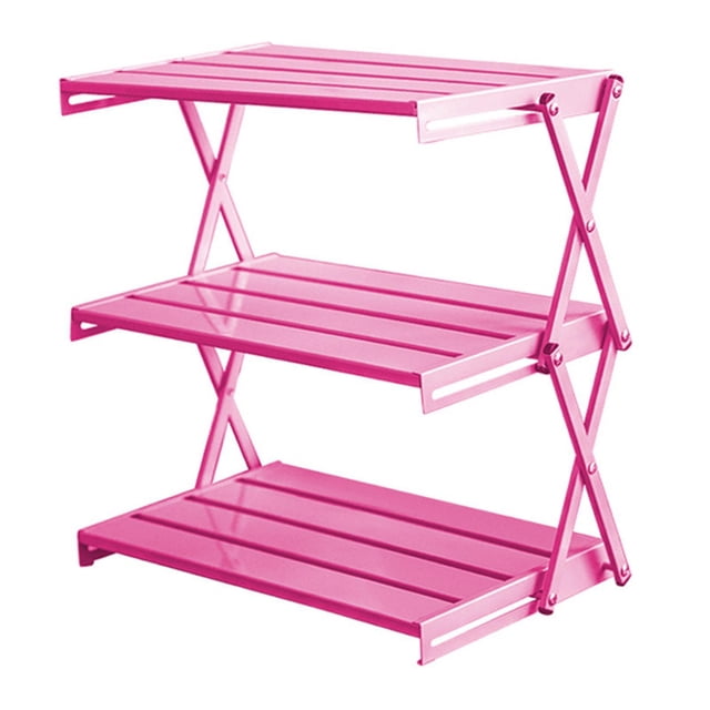 Estantería plegable de almacenamiento, estantería utilitaria, estante de exhibición compacto y versátil para zapatos. Rosa