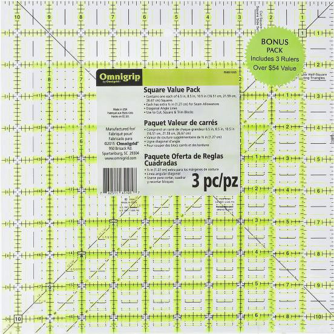 Omnigrip Non-Slip Square Quilting Rulers Combo Pack, Sizes 6-1/2", 8-1/2" & 11-1/2"