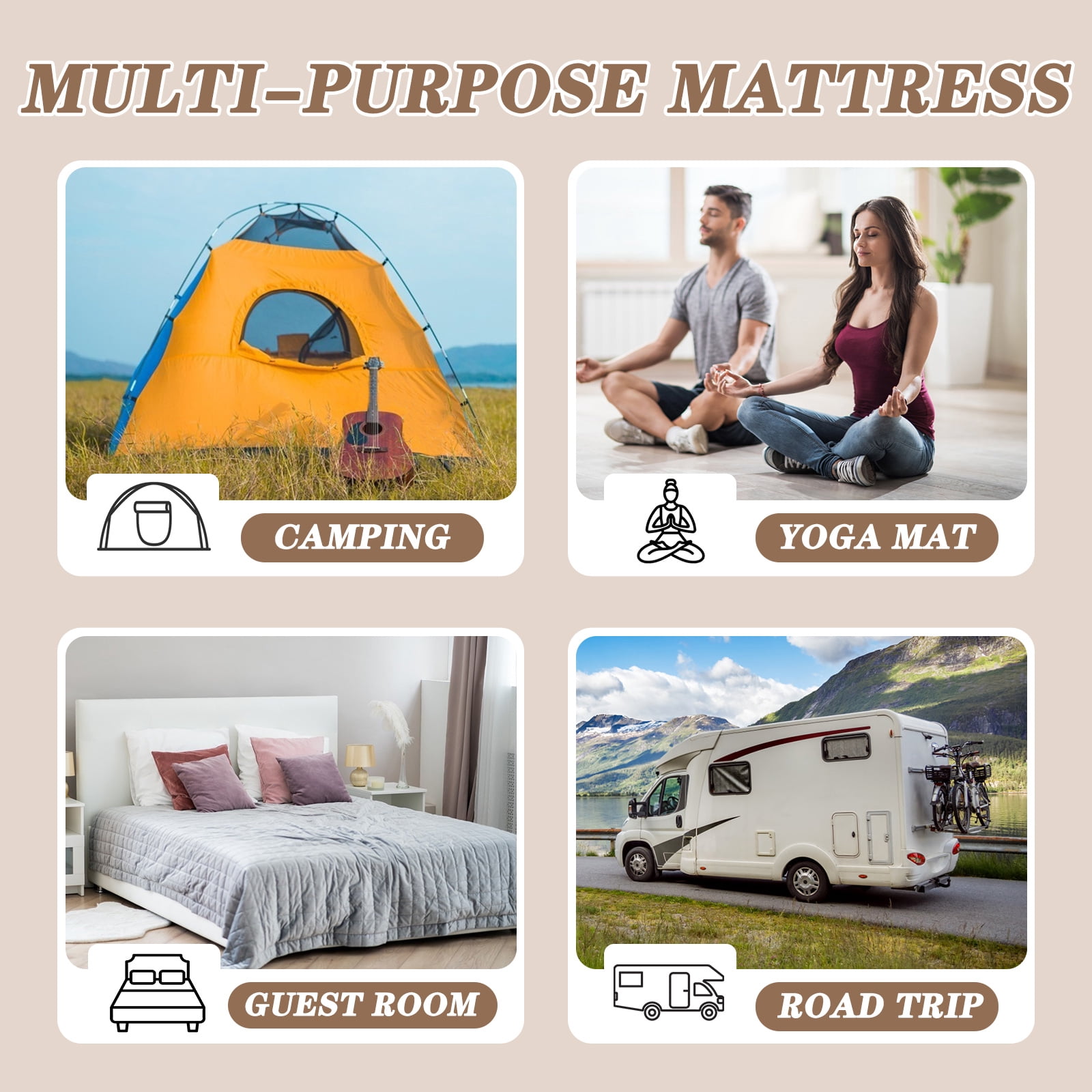 MOPHOTO Gray Floor Mattress with Storage Bag Japanese Futon Mattress Extra Thick Folding Sleeping Pad Futon Mattress Portable Camping Mattress, Queen