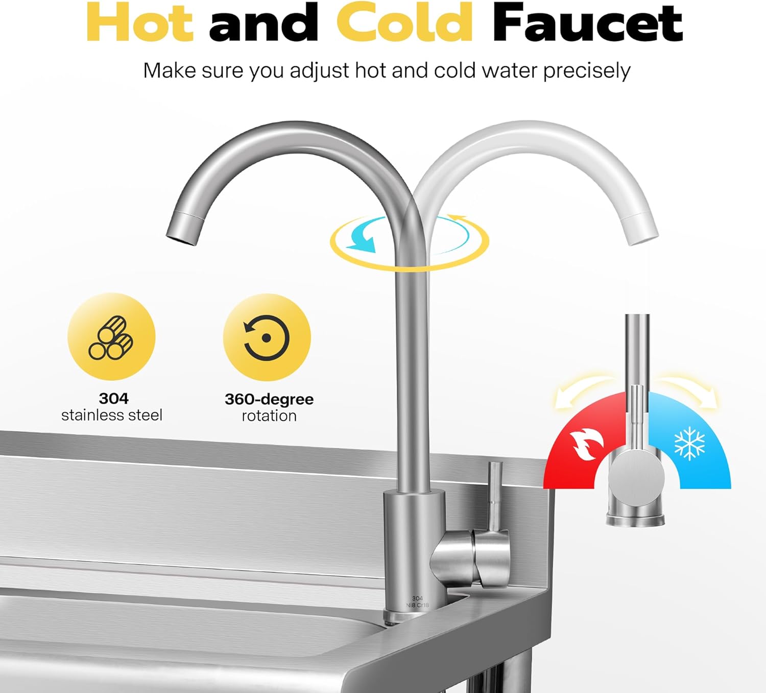 SPECSTAR 22" Stainless Steel Freestanding Utility Sink with Hot and Cold Faucet, Freestanding Commercial Kitchen Single Bowl Sink