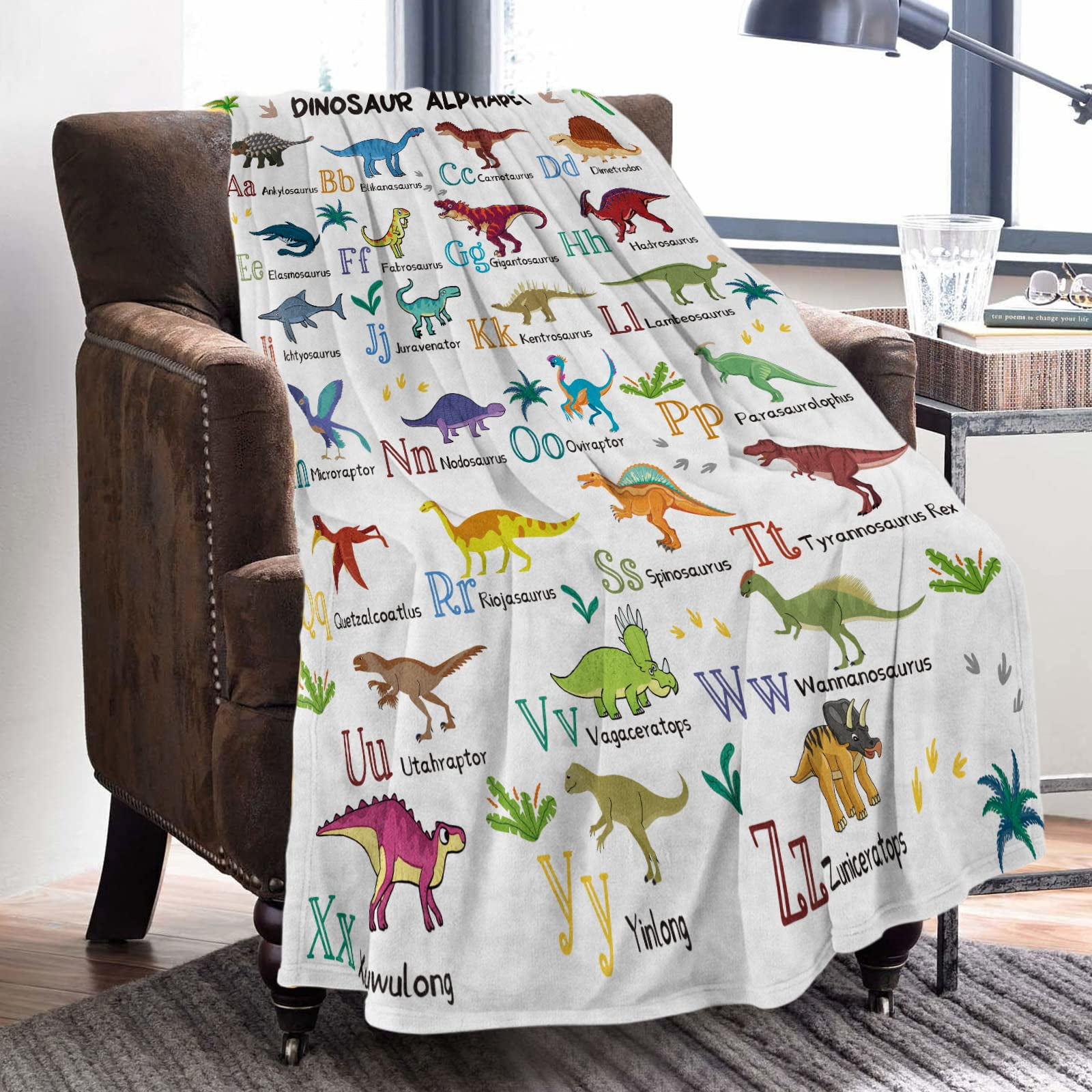 Kainsy Dinosaur Blanket Kids, Dino Throw Blanket for Boys, Soft Cozy Flannel Dinosaur Throw Blankets, Fluffy Fleece Jurassic Theme Dinosaur Alphabet Blanket for Teen Girl Gift Sofa School,(50"x60")