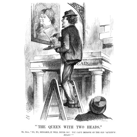 Benjamin Disraeli (1804-1881) N1St Earl Of Beaconsfield English Statesman And Writer The Queen With Two Heads Cartoon By Sir John Tenniel From Punch 1876 Opposing DisraeliS Plan To Make Queen Victoria