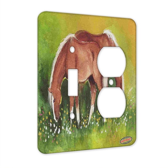 KuzmarK™ 2 Gang Single Toggle / Single Duplex Wall Plate - Belgian Yearlings in Summer Draft Horse Art by Denise Every
