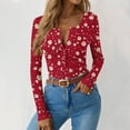 thumbnail image 5 of Women Ribbed Knit Long Sleeve Henley Shirts Button V Neck Floral Print Slim Fit Tunic Blouse Knitted Tops, 5 of 6