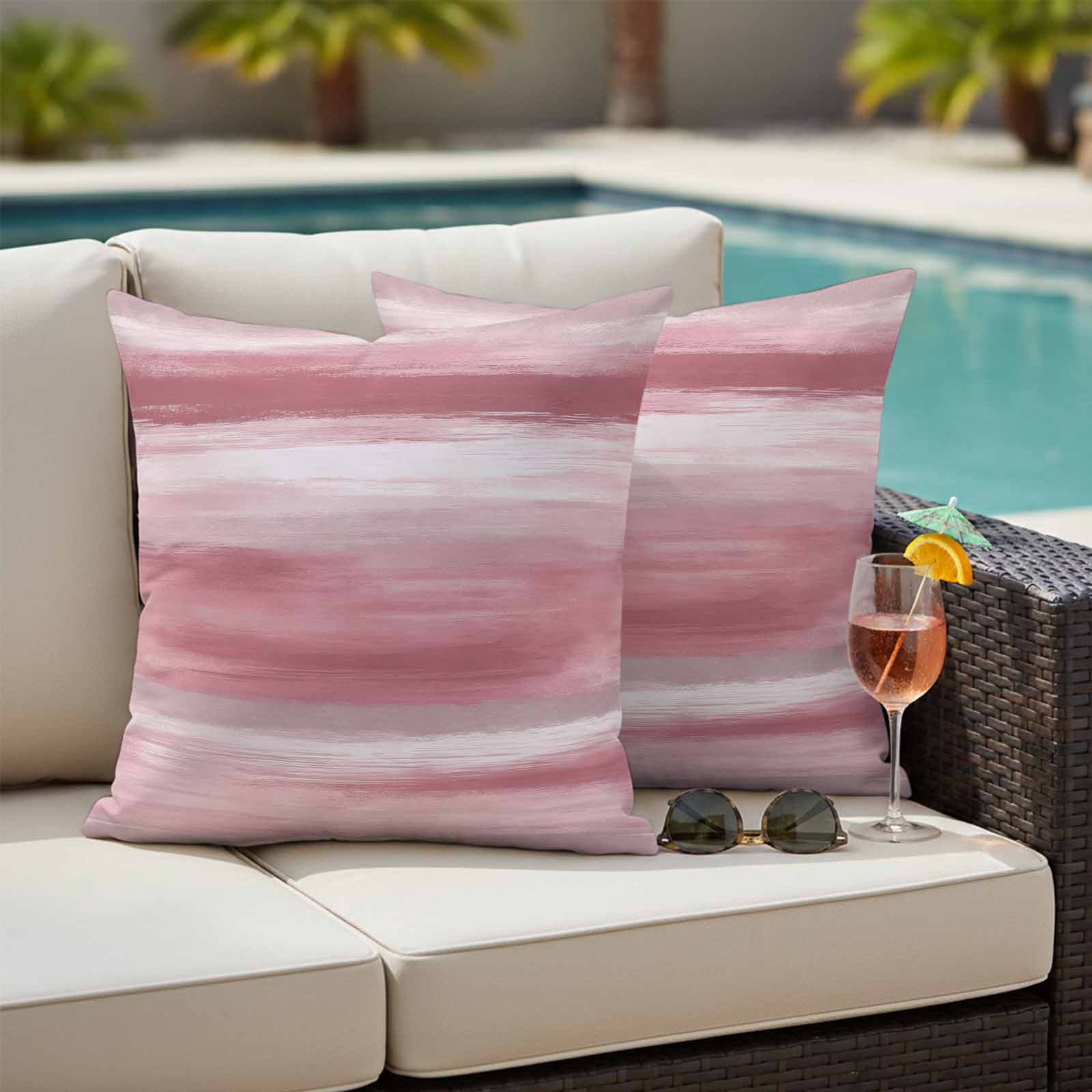 Pink Grey Outdoor Waterproof Pillow Covers, Abstract Art Oil Painting Blue Ombre Decorative Square Throw Pillowcase Sofa Cushion Sham for Patio/Couch/Chair, 24"x24" 2 Pack