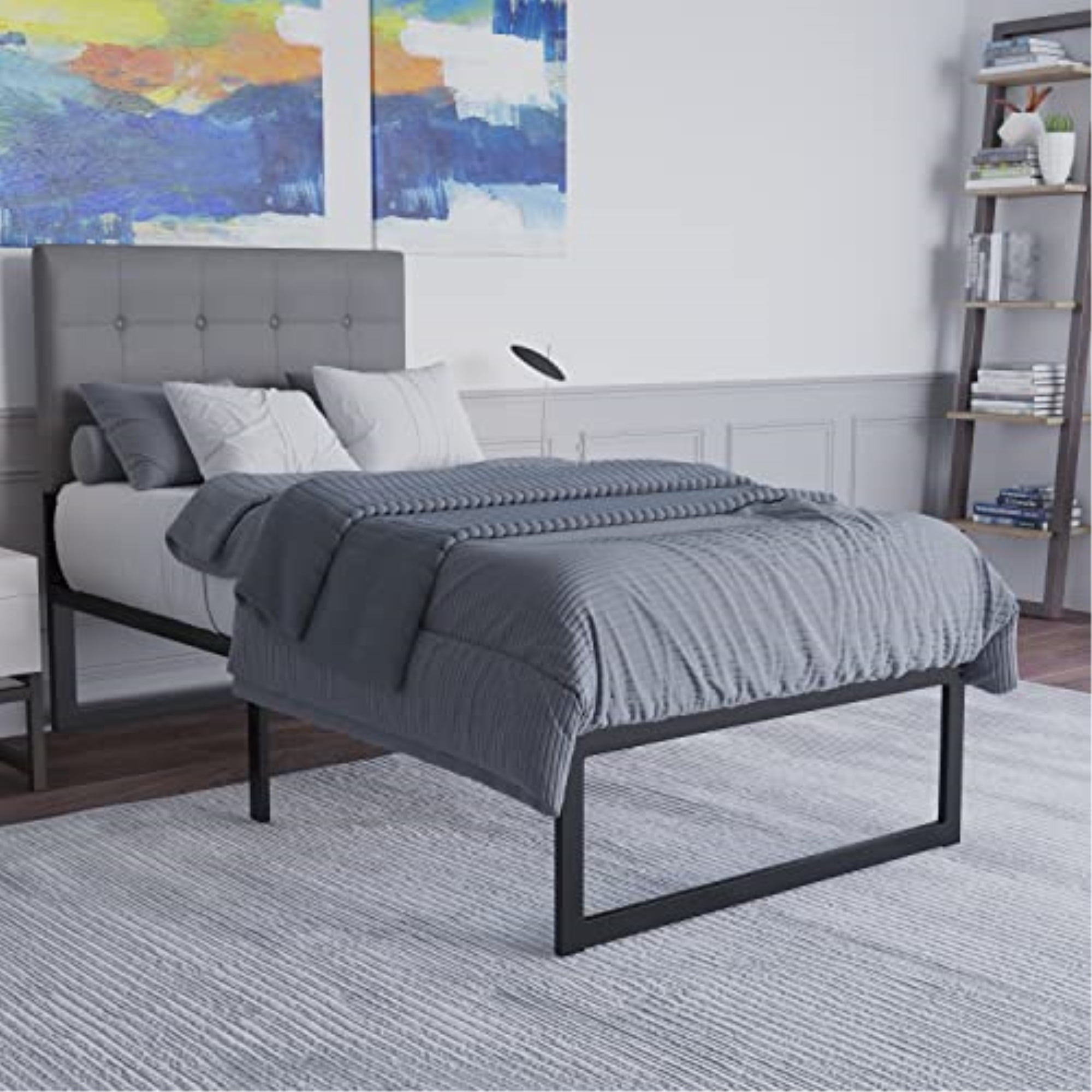 Flash Furniture Modern Steel Platform Bed Frame, Black, Twin