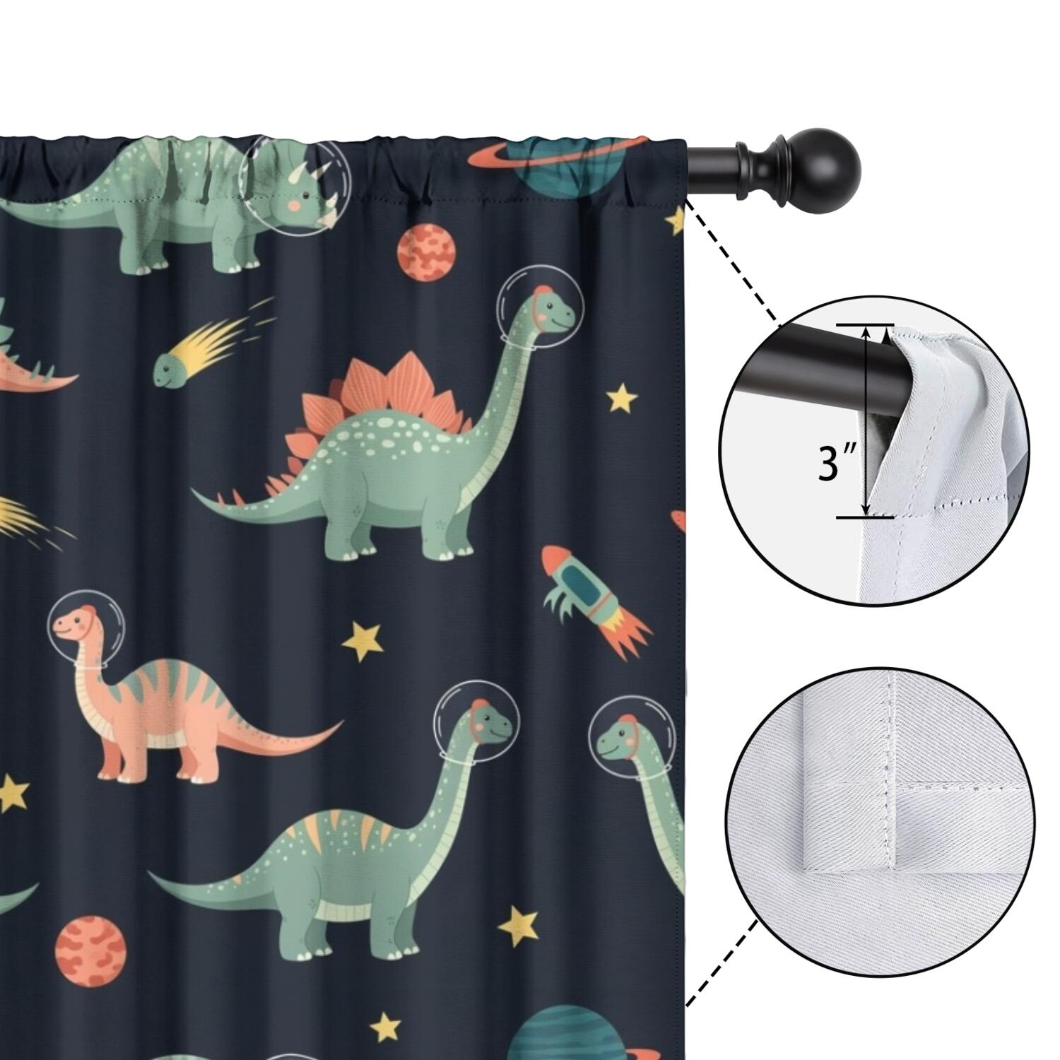 Blackout Kids Curtains,Dark Blue Dinosaurs Space Pattern Childrens Insulated Curtains Set Of 2,Bedroom Essentials,Toddler Room Decor 52"x84"