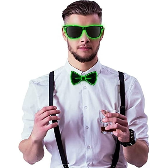 LINLIN Light Up Bow Tie with LED Glasses, Man LED Luminous Bow Tie, 3 Flash Modes LED Party Glasses for Parties, Bars, Halloween, School