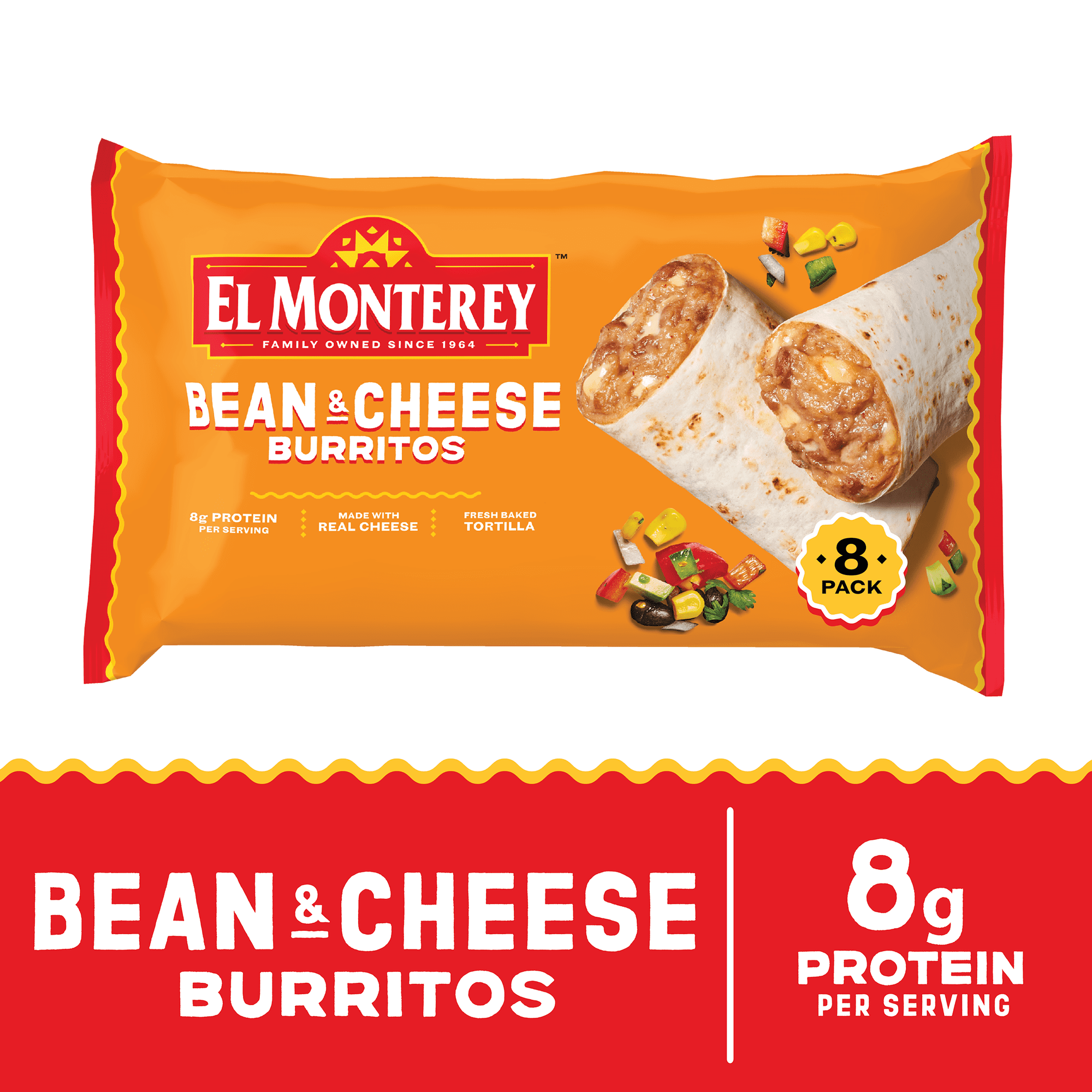 El Monterey Bean & Cheese Burritos, 32 oz, 8 Count (Frozen)