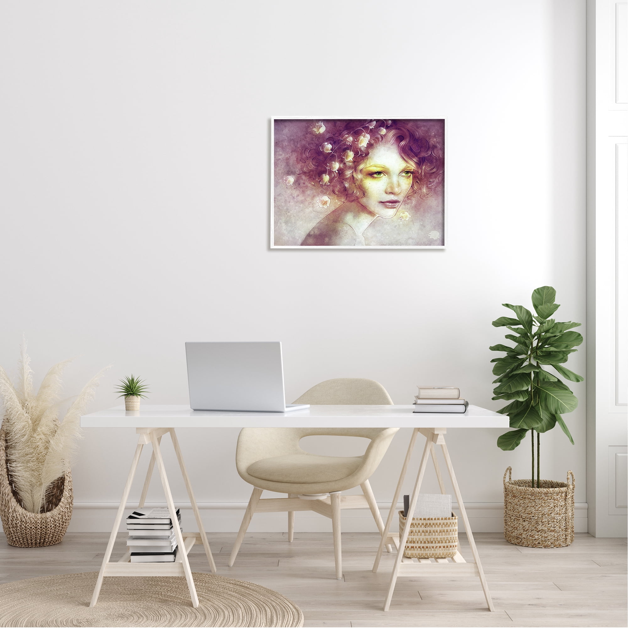 Lily Of Valley Flower Blossom Hair Woman Yellow Accent Botanical & Floral Painting Framed Art Print Wall Art