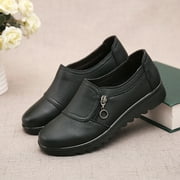 Tao Tao Womens Lightweight Nursing Shoes,Casual Comfort Softsole Side Zipper Orthotic Slip On Waterproof Work Wedge Shoes Black 36
