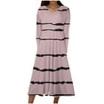 thumbnail image 2 of Cavosen Women' S Flowy Maxi Dress Pink Long Sleeve Fashion Dress High Waist V-Neck Calf Length Long Dress Striped Casual Dress Flowy Party Dresses Vacation Fall Winter Clothes M, 2 of 5