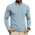 thumbnail image 2 of VgaVtl Cotton Men Long Sleeve T Shirts for Men Fall Winter Plain Casual Vintage Mens Clothes Shirts Button with Pocket Henley, 2 of 8