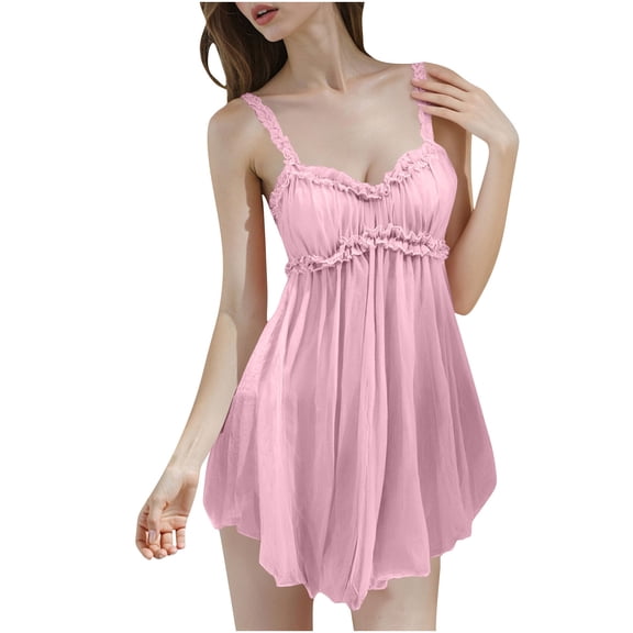 Sexy Lingerie for Women Sheer Mesh Nightdress Spaghetti Strap Lingerie Pjs Set Lace Bodycon Chemise Sleepwear