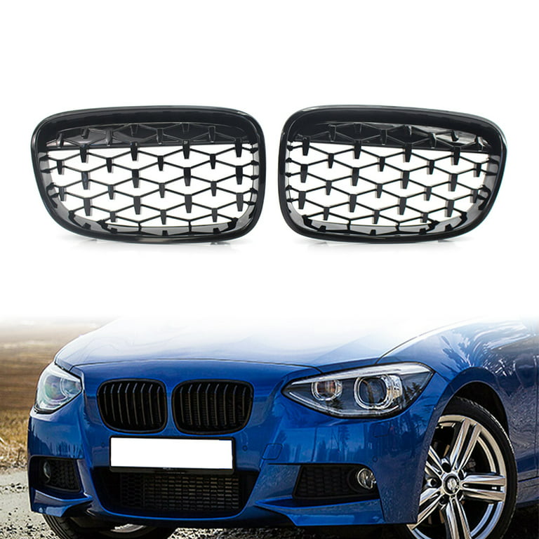 ZS Car Front Kidney Grill For BMW F20 1 Series 118i 120i 125i 2011 2012  2013 2014 ABS Gloss Black Diamond Meteor Style Grille 