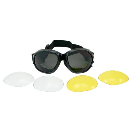MF Eyewear Vulcan Kit Padded Motorcycle Goggles Black Frame w/Interchangeable Antifog Lenses Clear Smoke & Yellow