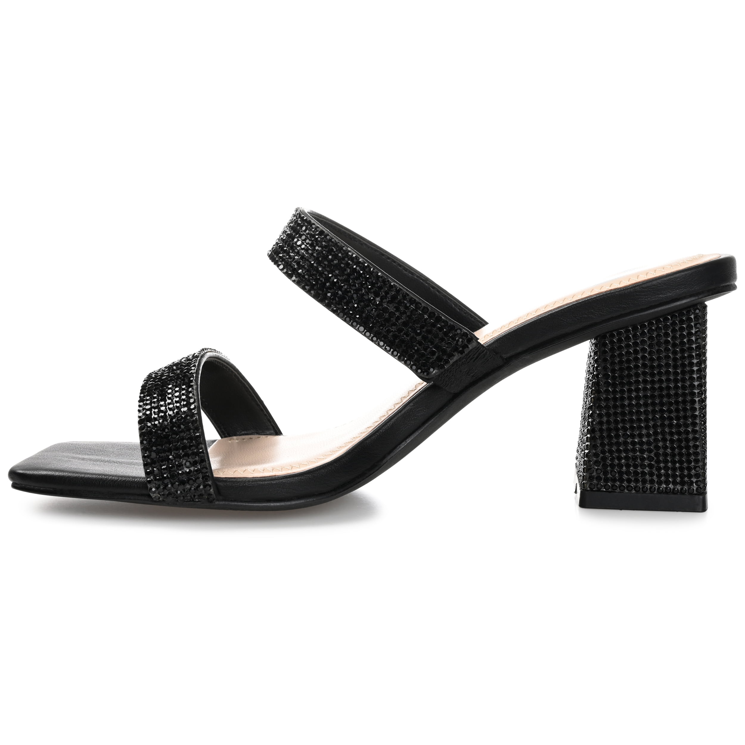 Journee Womens Shandee Rhinestone Detail Block Heel Evening Dress Sandals