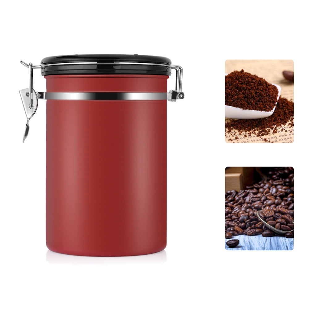 Airtight Coffee Canister Stainless Steel Coffee Storage Container with CO2 Valve Sealed Cantilever Lid, Silver
