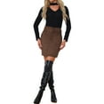 thumbnail image 2 of INSPIRE CHIC Women's Skirt Faux Suede High Waist Casual Belted Pencil Skirts S Dark Brown, 2 of 6