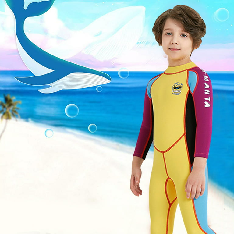 Kids Wetsuit,Thermal Swimsuit,Youth Boy's and Girl's One Piece Wet Suits  Warmth Long Sleeve Swimsuit for Diving,Swimming,Surfing Water Sports