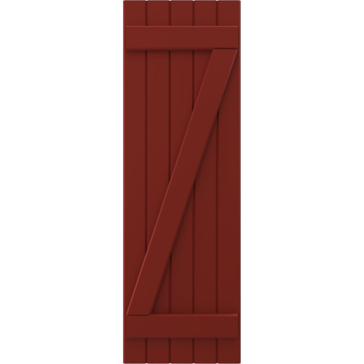 Ekena Millwork 17 1/2"W x 72"H Americraft Five Board (2 Batten) Exterior Real Wood Joined Board-n-Batten Shutters w/ Z-Bar (Per Pair), Pepper Red