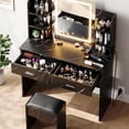 thumbnail image 4 of Makeup vanity set: marble negra vanity mesa con lighted mirror, power outlet, cushioned stool, 6 almacenamiento estantes, 2 grande cajones y 3 color - adjustable brightness lights, 4 of 6
