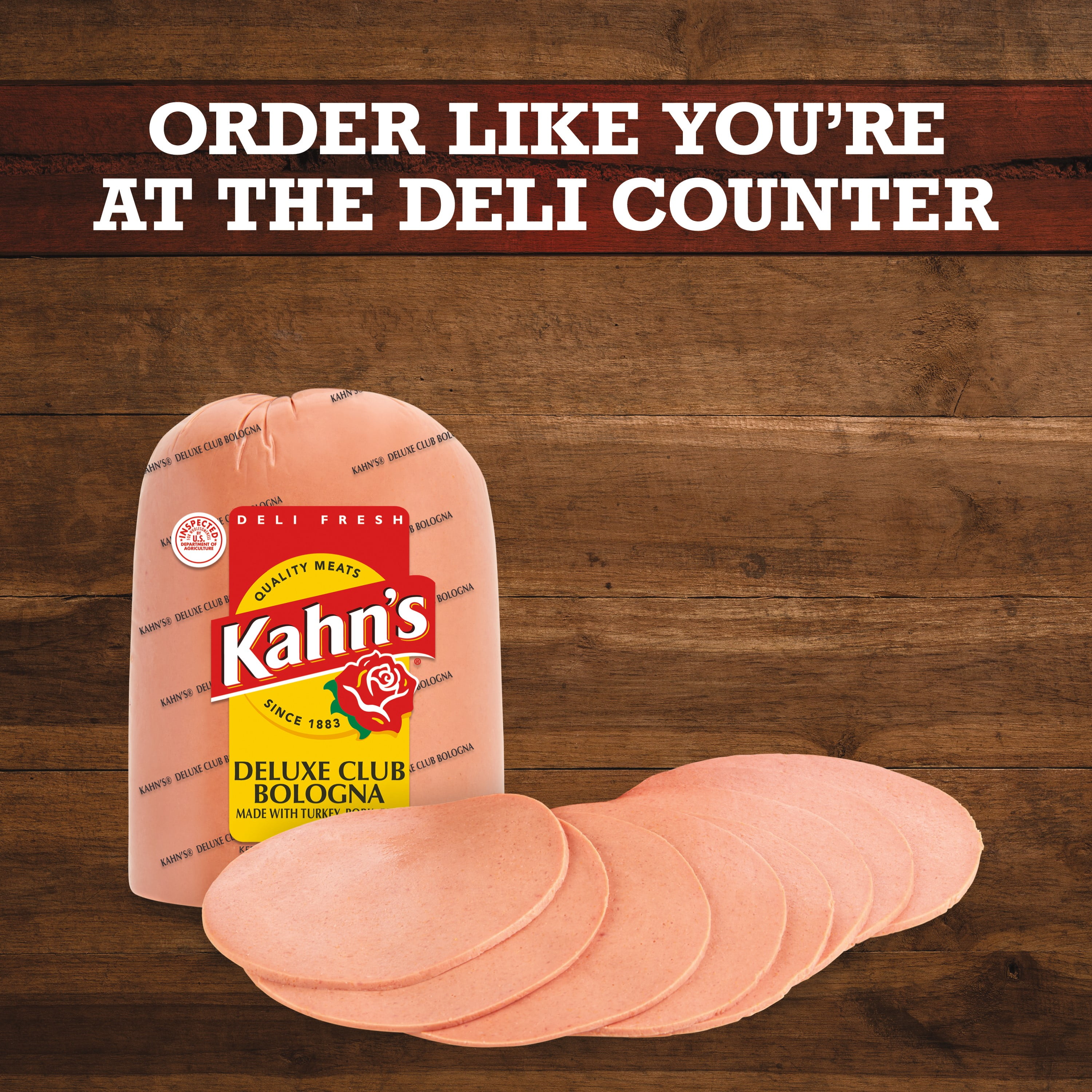 Kahn's Sliced Fresh Lunch & Deli Meats, Deluxe Club Bologna Made with Turkey, Pork, Beef, Resealable Pouch