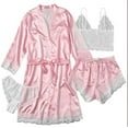 thumbnail image 2 of Akafmk Silk Robes for Women Plus Size,Women Silk Satin Pajamas Set 4pcs,Women Cute Heart Print Satin Belted Robe Camisole Shorts Pajamas, 2 of 2
