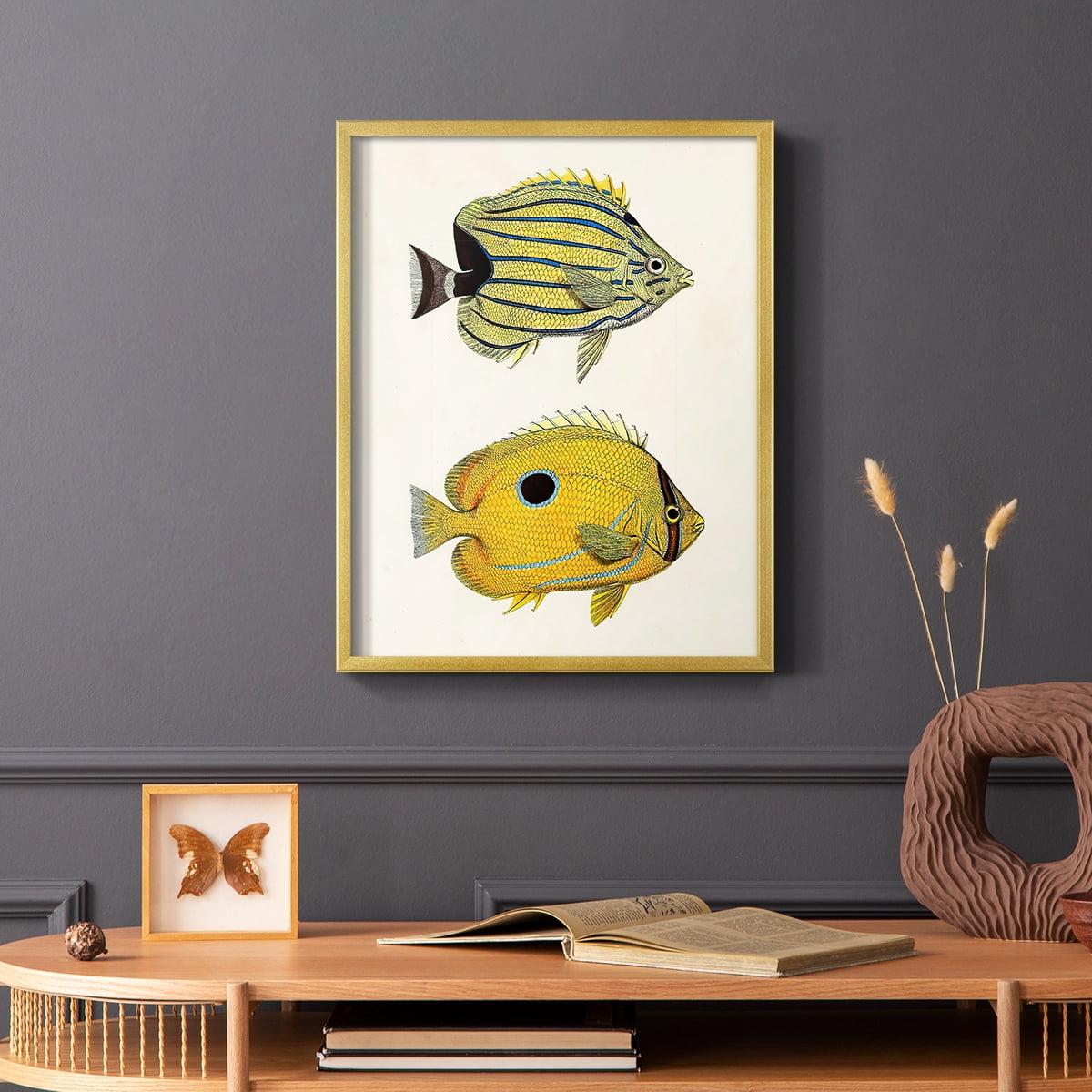 Yellow & Grey Fish III Framed Print - Solid Wood in Single Picture Frame Solid Wood 2 Framed Print