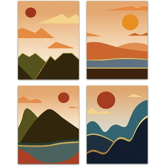 Sunset Sunrise Landscape Canvas Art Prints Posters Mountain Wall Art Aesthetic Pictures Decoration Modern Artwork Set of 4 for Home Office Bedroom Livingroom Unframed 8 x 10inch Colorful